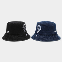Big question mark embroidered denim bucket hat - Thumbnail 2