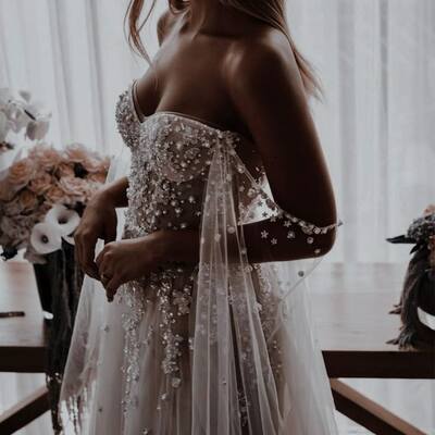 Sparkle wedding dress, beads tulle wedding gown bridal dress