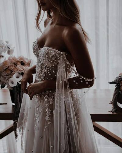 Sparkle Wedding Dress, Beads Tulle Wedding Gown Bridal Dress