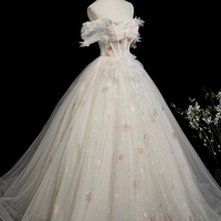 Champagne Tulle Beads Long Prom Dress, Beautiful A-Line Party Dress - Thumbnail 2