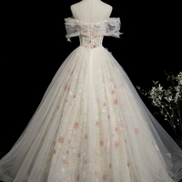 Champagne Tulle Beads Long Prom Dress, Beautiful A-Line Party Dress - Thumbnail 3