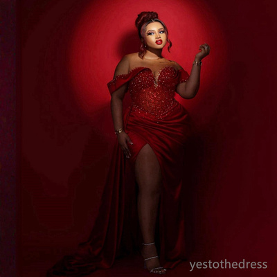 Prom dresses for special occasions sheer neck evening formal dress high split beaded sequined lace birthday gowns