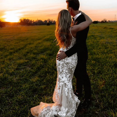 Mermaid lace wedding dress, backless wedding gown bridal dress