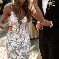 Mermaid Lace Wedding Dress, Backless Wedding Gown Bridal Dress - Thumbnail 1