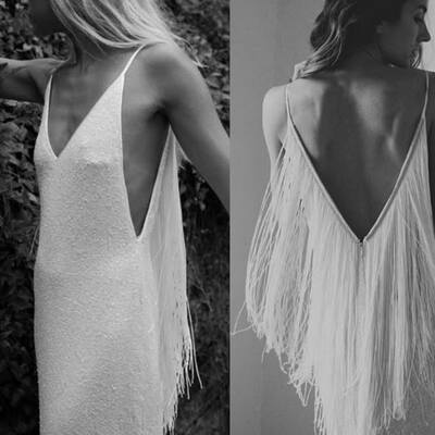 Sexy wedding dress, v-neck open back with tassels wedding gown bridal dress