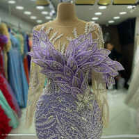 Luxury Prom Dresses Mermaid 3D Appliques Beads Crystals Sequins Tulle Lace Sleeves Sweep Train Custom Made Plus Size Party Evening Dress Vestido De - Thumbnail 1