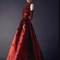 Red Evening Dresses Delicate Beaded High Neck Prom Dress Long Sleeves Floor Length Formal Evening Gowns - Thumbnail 1