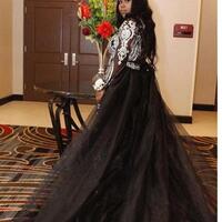 Black Jumpsuit Prom Dresses with Detachable Train Sliver Sequined Pantsuits Party Gowns Sweep Train Plus Size Evening Dress - Thumbnail 1