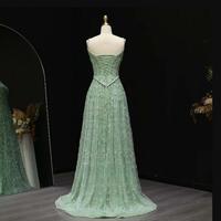 Elegant Sage Green Luxury Arabic Evening Prom Dress for Women Party Spaghetti Straps 2025 New Customized Vestido De Noite - Thumbnail 4