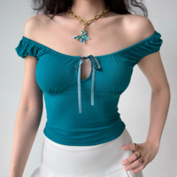Sexy hollow U-neck short-sleeved T-shirt - Thumbnail 1