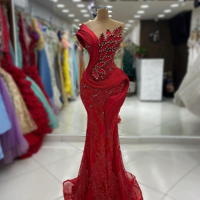 Prom dresses for black women evening dresses illusion mermaid promdress beaded lace hand made flowers birthday dress second