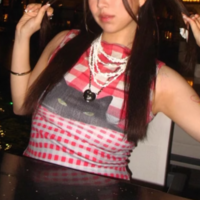 Red plaid black cat print slim fit vest - Thumbnail 4