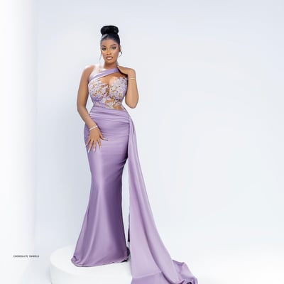 Lavender evening dresses elegant sheer neck one shoulder illusion prom dresses mermaid appliqued beaded lace birthday dress dinner gowns