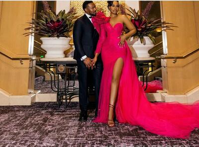 Prom Dress Mermaid Promdress Formal Dresses for Women One Shoulder Sexy Side Split Sequined Lace Birthday Dress Second Reception