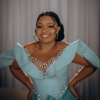 Sky Blue Prom Dress Evening Dresses Elegant Illusion Long Sleeves Sheer Neck Beaded Crystals Lace Mermaid Birthday Dress  - Thumbnail 2