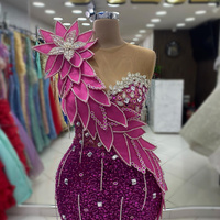 Fuchsia Prom Dress Mermaid Promdress Sequined Lace Sheer Neck Beading Rhinestones Decorated Birthday Dress Vestido  - Thumbnail 1