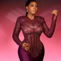 Prom Dresses for Special Occasions Evening Dresses Elegant Illusion Long Sleeves Sequined Lace Crystals Birthday Party Dress - Thumbnail 1