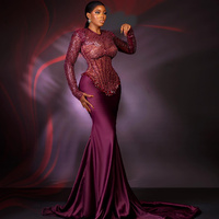 Prom Dresses for Special Occasions Evening Dresses Elegant Illusion Long Sleeves Sequined Lace Crystals Birthday Party Dress - Thumbnail 2