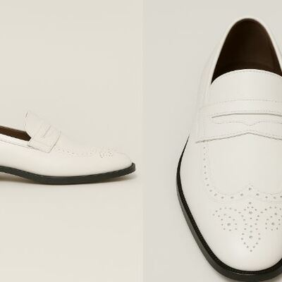 Stylish edition handmade cow white special design oxfords penny loafers dress shoes