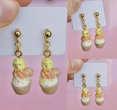 Chick orange cupcake earrings