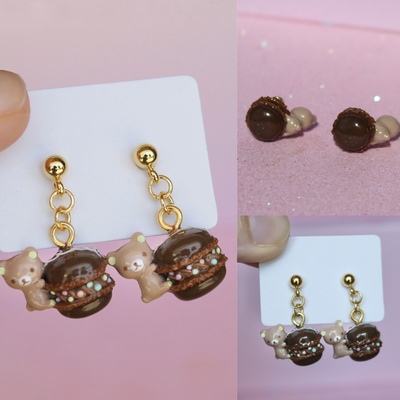 Rilakkuma chocolate macaron earrings