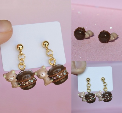 Rilakkuma chocolate macaron earrings