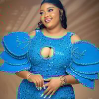 Blue Prom Dress For Special Occasions Evening Dresses Formal Gowns Mermaid Sheer Neck Flora Beaded Sequined Lace Birthday Dress - Thumbnail 2