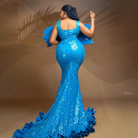 Blue Prom Dress For Special Occasions Evening Dresses Formal Gowns Mermaid Sheer Neck Flora Beaded Sequined Lace Birthday Dress - Thumbnail 1