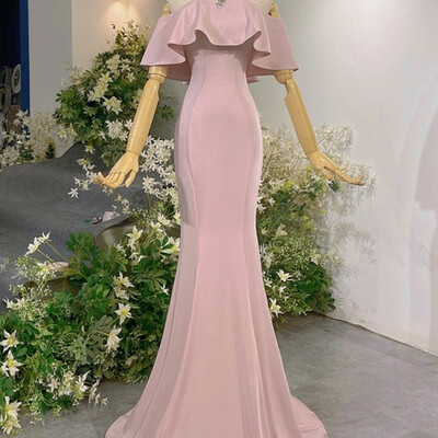 Pink mermaid halter crystal prom dress,1112