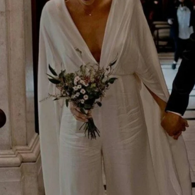 Sheath chiffon beach boho jumpsuit bridal dress