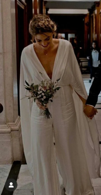 Sheath Chiffon Beach Boho Jumpsuit Bridal Dress