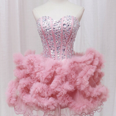 Pink tulle sweetheart crystal homecoming dress,1114