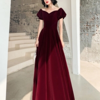 Lovely A-line Burgundy Velvet Long Formal Prom Dresses - Thumbnail 1