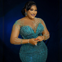 Prom Dresses Illusion Mermaid Lace Evening Dress Long Sleeves Beaded Birthday Party Gowns for African Women - Thumbnail 1