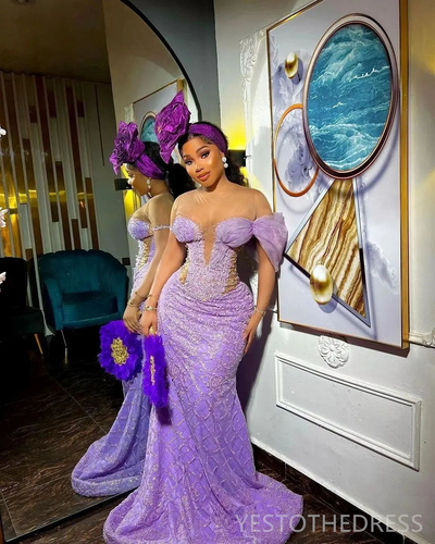 Lanvender Plus Size Prom Dresse Sheer Neck Long Sleeves Beaded Lace Birthday Party Dress