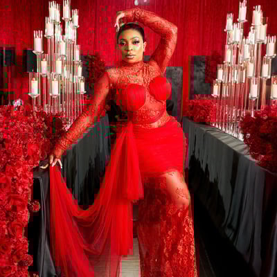 Red plus size prom dresses for african women mermaid high neck long sleeves illusion evening dress elegant promdress