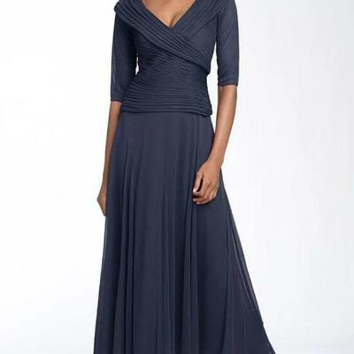 Mother of the bride dress elegant v neck half sleeve chiffon tea length formal evening mother dress