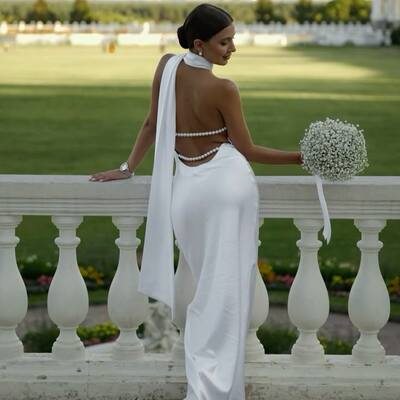 Sexy wedding dress, backless satin wedding gown bridal dress