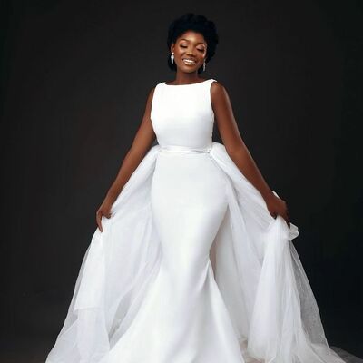 Simple african girl wedding dress, detachabe train wedding dress bridal gown