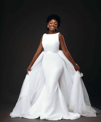 Simple African Girl Wedding Dress, Detachabe Train Wedding Dress Bridal Gown