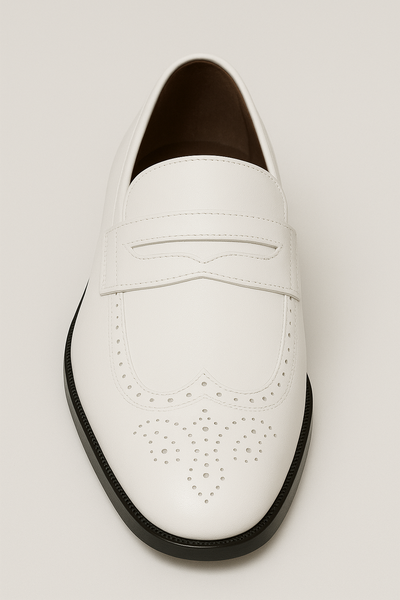 Handmade Men's White Leather Wingtip Style Dress Moccasin Shoes