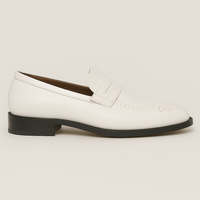 Handmade Men's White Leather Wingtip Style Dress Moccasin Shoes - Thumbnail 2