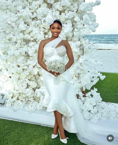 Simple African Girl Wedding Dress, One Shoulder Tea-length Wedding Dress Bridal Gown