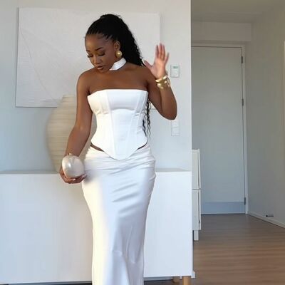 Simple african girl wedding dress, two pieces satin wedding dress bridal gown