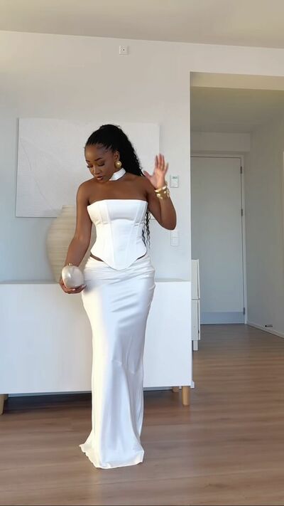 Simple African Girl Wedding Dress, Two Pieces Satin Wedding Dress Bridal Gown