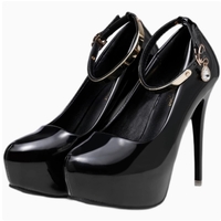 Super high heels 12cm buckle shoes round toe waterproof platform stiletto shoes 3 colors - Thumbnail 4