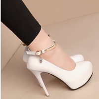 Super high heels 12cm buckle shoes round toe waterproof platform stiletto shoes 3 colors - Thumbnail 3
