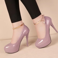 Super high heels 12cm buckle shoes round toe waterproof platform stiletto shoes 3 colors - Thumbnail 6