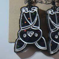 Hanging Bat Earrings - Black Holo - Thumbnail 1