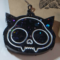 Cat Skull Earrings - Black Holo - Thumbnail 1